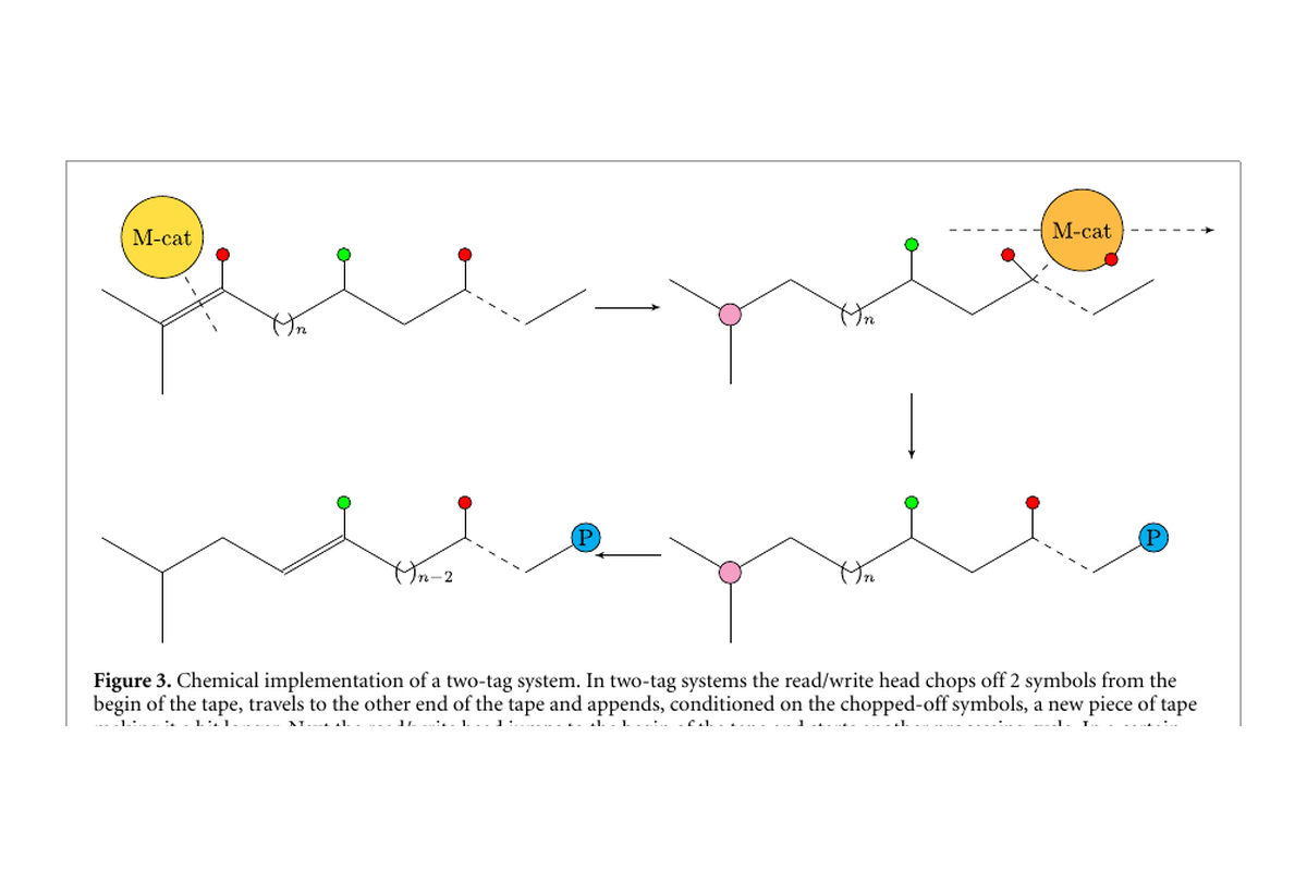 Chemical realization of a two-tag computational system